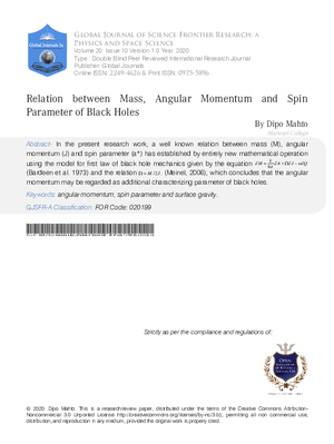 Relation between Mass, Angular Momentum and Spin Parameter of  Black Holes