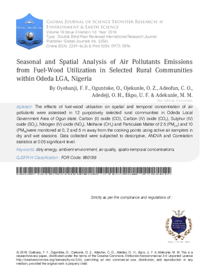 Seasonal and Spatial Analysis of Air Pollutants Emissions from Fuel-Wood Utilization in Selected Rural Communities within Odeda LGA, Nigeria