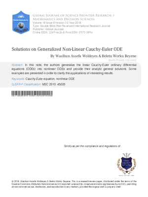 Solutions on Generalized Non-Linear Cauchy-Euler Ode