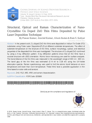 Structural, Optical and Raman Characterization of Nano-Crystalline Cu Doped ZnO Thin Films Deposited by Pulse Laser Deposition Technique