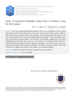 Study of Equatorial Electrojet using Chain of Stations along  the Dip Equator
