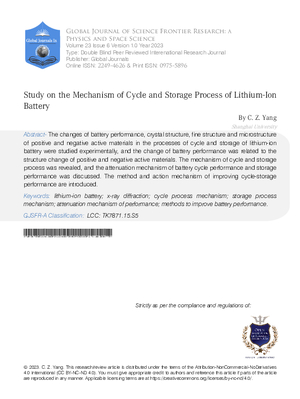 Study on the Mechanism of Cycle and Storage Process of Lithium-ion Battery