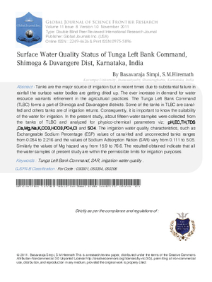 Surface Water Quality Status of Tunga Left Bank Command, Shimoga 