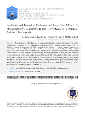 Synthesis and Biological Evaluation of Some New 1-Pheyl, 3-Ethoxycarbonyl, 5-Hydroxy Indole Derivatives as a Potential Antimicrobial Agents