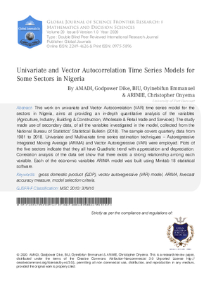 Univariate and Vector Autocorrelation Time Series Models for  Some Sectors in Nigeria