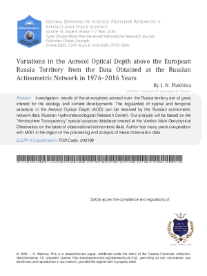 Variations in the Aerosol Optical Depth above the European Russia Territory from the Data Obtained at the Russian Actinometric Network in 1976a2016 Years
