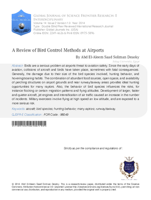 A Review of Bird Control Methods at Airports