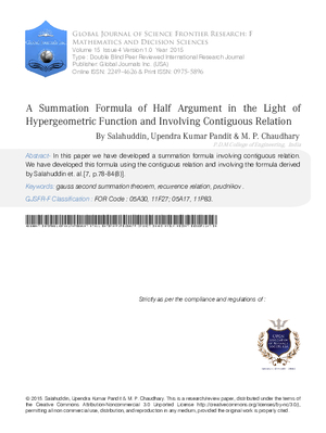 A Summation Formula of Half Argument in the Light of Hypergeometric Function and Involving Contiguous Relation