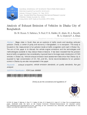 Analysis of Exhaust Emission of Vehicles in Dhaka City of Bangladesh