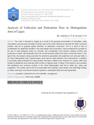 Analysis of Vehicular and Pedestrian Flow in Metropolitan Area of Lagos