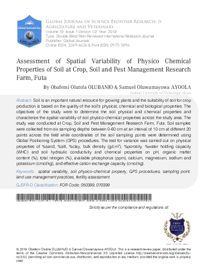 Assessment of Spatial Variability of Physico Chemical Properties of Soil at Crop, Soil and Pest Management Research