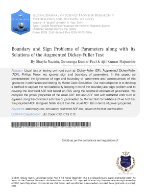 Boundary and Sign Problems of Parameters along with its Solutions of the Augmented Dickey-Fuller Test