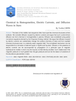 Chemical In Homogeneities, Electric Currents, and  Diffusion Waves in Stars