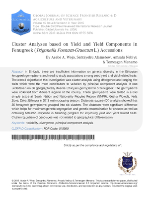 Cluster Analyses Based on Yield and Yield Components in Fenugreek (Trigonella foenum-graecum L.) Accessions