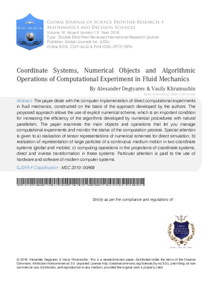 Coordinate Systems, Numerical Objects and Algorithmic Operations of Computational Experiment in Fluid Mechanics
