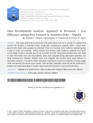 Data Envelopment Analysis Approach To Resource a Use Efficiency  Among Rice Farmers In Anambra State a Nigeria
