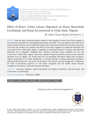 Effect of Rural- Urban Labour Migration on Rural Household Livelihoods and Rural Environment in Delta State, Nigeria