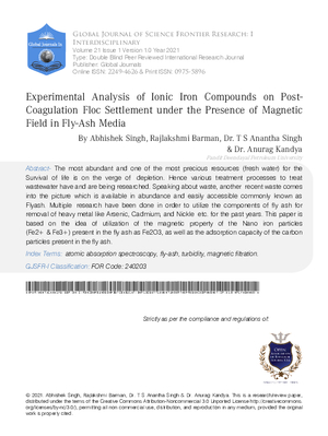 Experimental Analysis of Ionic Iron Compounds on Post-Coagulation Floc Settlement under the Presence of Magnetic field in Fly-Ash Media