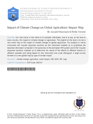 Impact of Climate Change on Global Agriculture: Impact Map