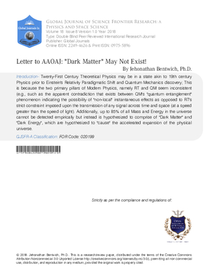 Letter to AAOAJ: Dark Matter May Not Exist
