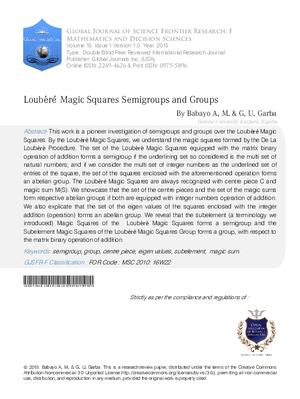 Loubere IMagic Squares Semigroups and Groups
