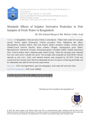 Metabolic Effects of Sulphur Derivative Pesticides in Fish Samples of Fresh Water in Bangladesh