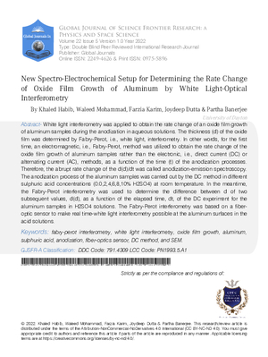 New Spectro-Electrochemical Setup for Determining the Rate Change of Oxide Film Growth  of Aluminum by White Light-Optical Interferometry