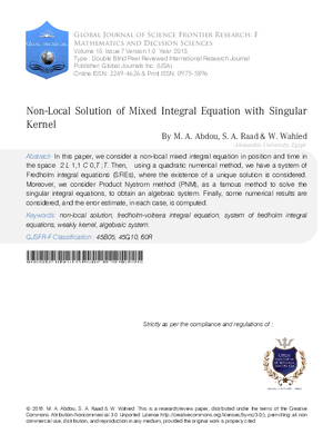 Non-local Solution of Mixed Integral Equation with Singular Kernel