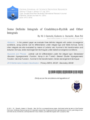 SOME DEFINITE INTEGRALS OF GRADSHTEYN-RYZHIK AND OTHER INTEGRALS