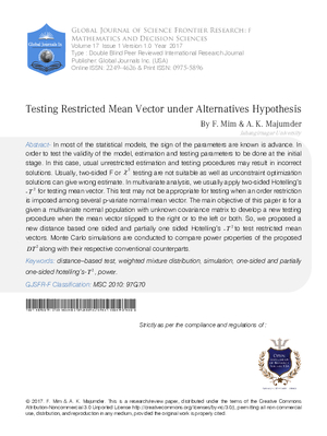 Testing Restricted Mean Vector Under Alternatives Hypothesis