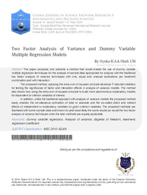 Two Factor Analysis of Variance and Dummy Variable Multiple Regression Models