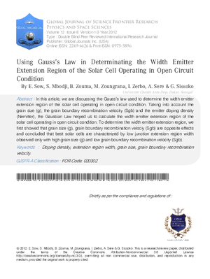 Using Gaussas Law in Determinating the Width Emitter Extension Region of the Solar Cell Operating in Open Circuit Condition