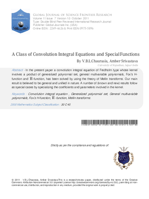 A CLASS OF CONVOLUTION INTEGRAL EQUATIONS AND SPECIAL FUNCTIONS