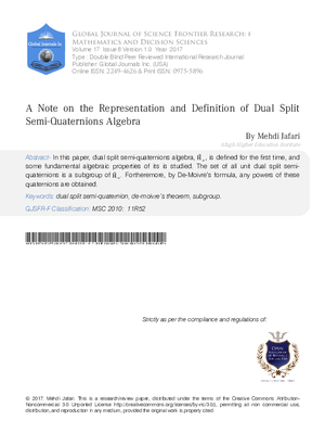 A Note on the Representation and Definition of Dual Split Semi-quaternions Algebra