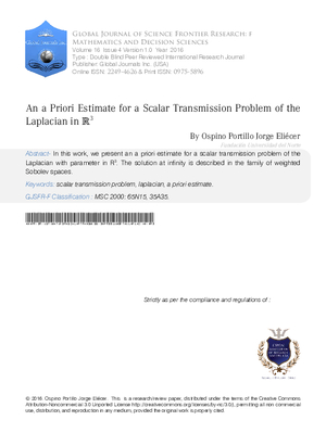 An a Priori Estimate for a Scalar Transmission Problem of the Laplacian in R3