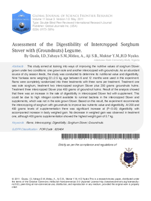 ASSESSMENT OF THE DIGESTIBILITY OF INTERCROPPED SORGHUM STOVER WITH (GROUNDNUTS) LEGUME