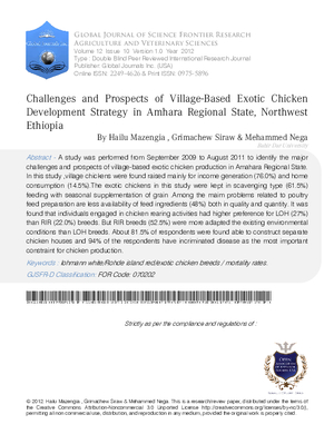 Challenges and Prospects of Village-Based Exotic Chicken Development Strategy in Amhara Regional State, Northwest Ethiopia