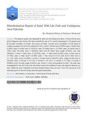 Ethnobotanical Report of Kotal Wild Life Park and Contiguous Area Pakistan