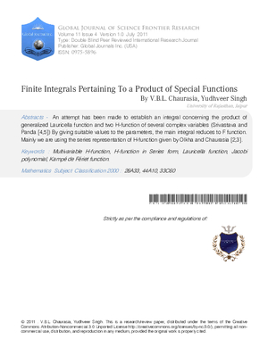 FINITE INTEGRALS PERTAINING TO A PRODUCT OF SPECIAL FUNCTIONS