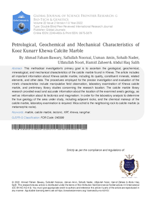 Petrological, Geochemical and Mechanical Characteristics of Kooz  Kunarr Khewa Calcite Marble.