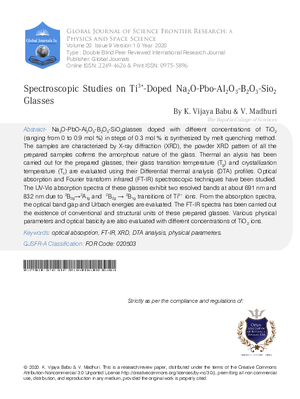 Spectroscopic Studies on Ti3+-Doped Na2O-PbO-Al2O3-B2O3-SiO2 Glasses