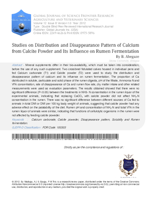 Studies on Distribution and Disappearance Pattern of Calcium from Calcite Powder and its Influence on Rumen Fermentation