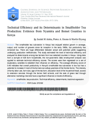 Technical Efficiency and its Determinants in Smallholder Tea Production: Evidence from Nyamira and Bomet counties in Kenya