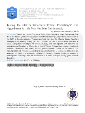 Testing the CUFTs Differential-Critical Prediction/s:  The Higgs-Boson Particle May Not Exist Continuously