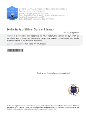 To the Study of Hidden Mass and Energy