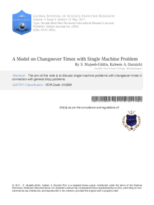 A MODEL ON CHANGEOVER TIMES WITH SINGLE MACHINE PROBLEM