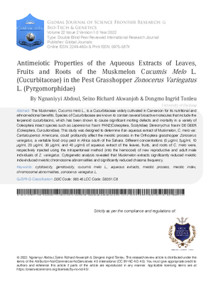 Antimeiotic Properties of the Aqueous Extracts of Leaves, Fruits and Roots of the Muskmelon Cucumis melo L. (Cucurbitaceae) in the Pest Grasshopper Zonocerus variegatus L. (Pyrgomorphidae)