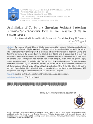 Assimilation of Cu by the Chromium Resistant Bacterium Arthrobacter Globiformis 151b in the Presence of Ca in Growth Media