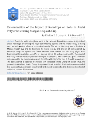 Determination of the Impact of Raindrops on Soils in Auchi Polytechnic using Morganas Splash Cup