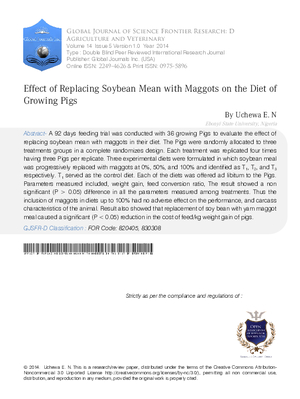 Effect of Replacing Soybean Mean with Maggots on the Diet of Growing Pigs